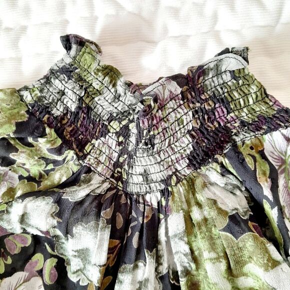 ByTiMo Midi Swiss Dot Victorian High Neck Sheer Multi Floral Dress sz: XS - Picture 3 of 5